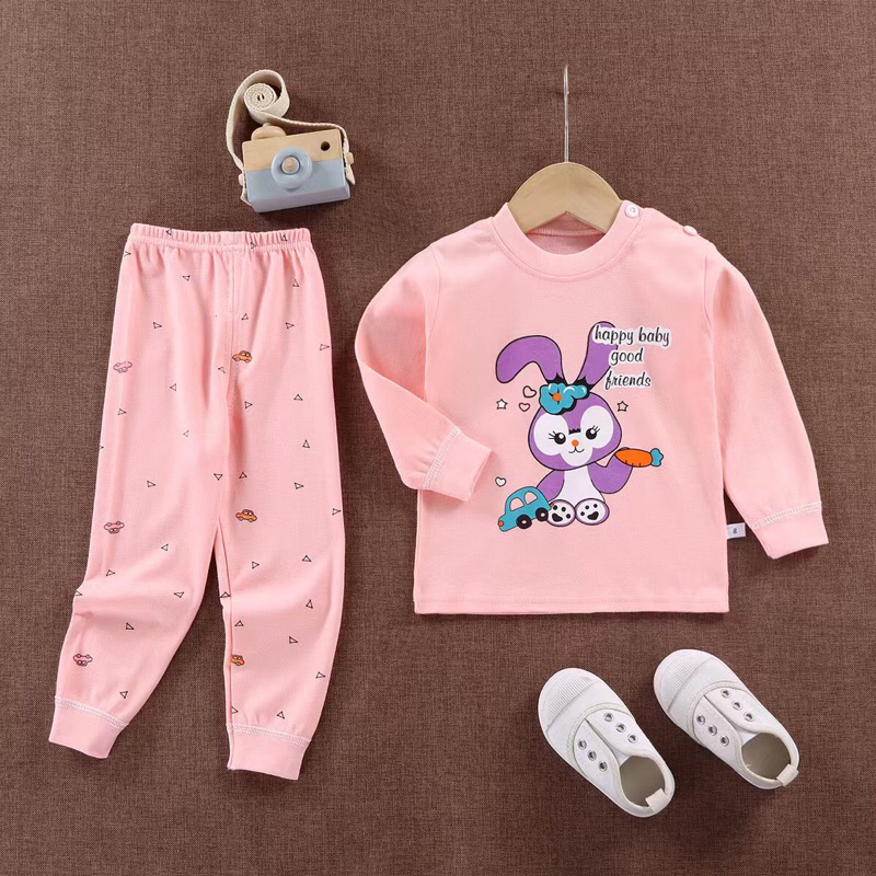 Set Piyama Anak Perempuan Bahan Katun import Gambar Stella lou Happy Baby Set Baju Tidur Anak Bahan Katun Premium Baju Tidur Anak Lengan Panjang Murah