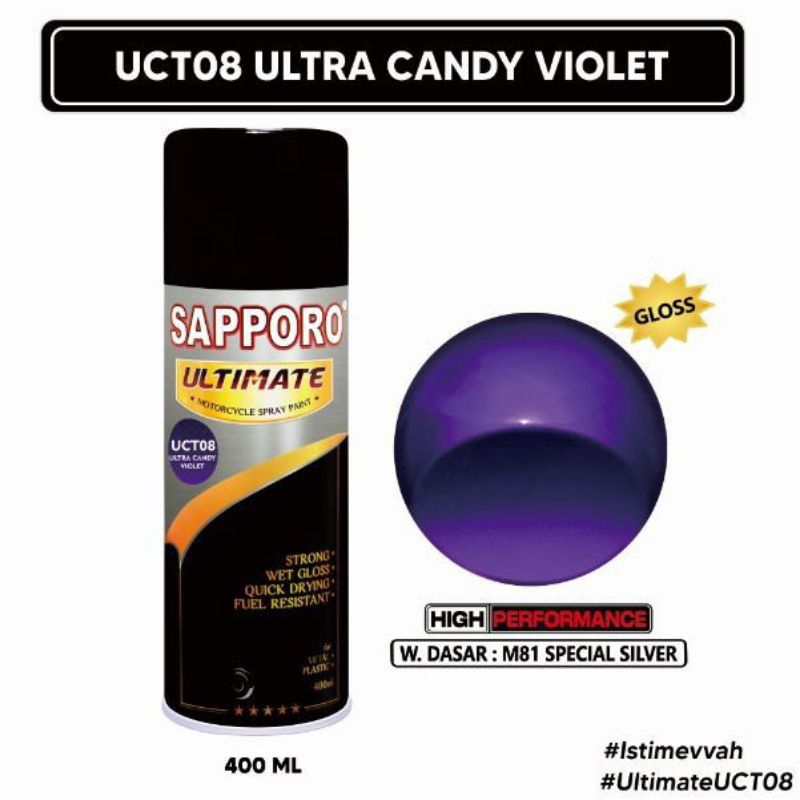 SAPPORO ULTIMATE UCT08 ULTRA CANDY VIOLET CAT SEMPROT AEROSOL SPRAY PAINT WARNA UNGU saporo tahan be