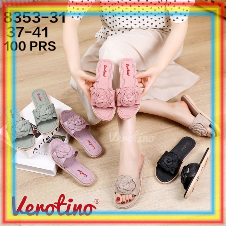 8353-31 Sandal Selop Karet Jelly Wanita Verotino Sendal Slop Cewek Motif  Bunga Verotino