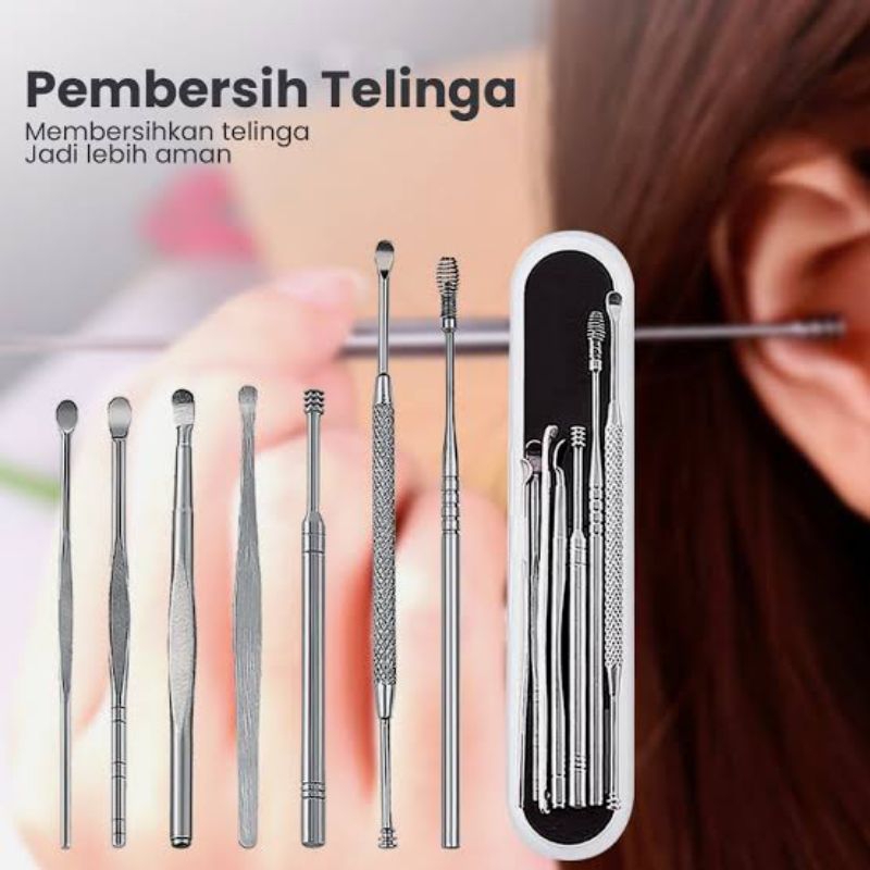 Korek Kuping Stainless Steel 1Box 6pcs Ada kuas pembersih 1set Alat Pembersih Telinga Spiral 1kotak Bisa Baby Bayi Anak Dewasa