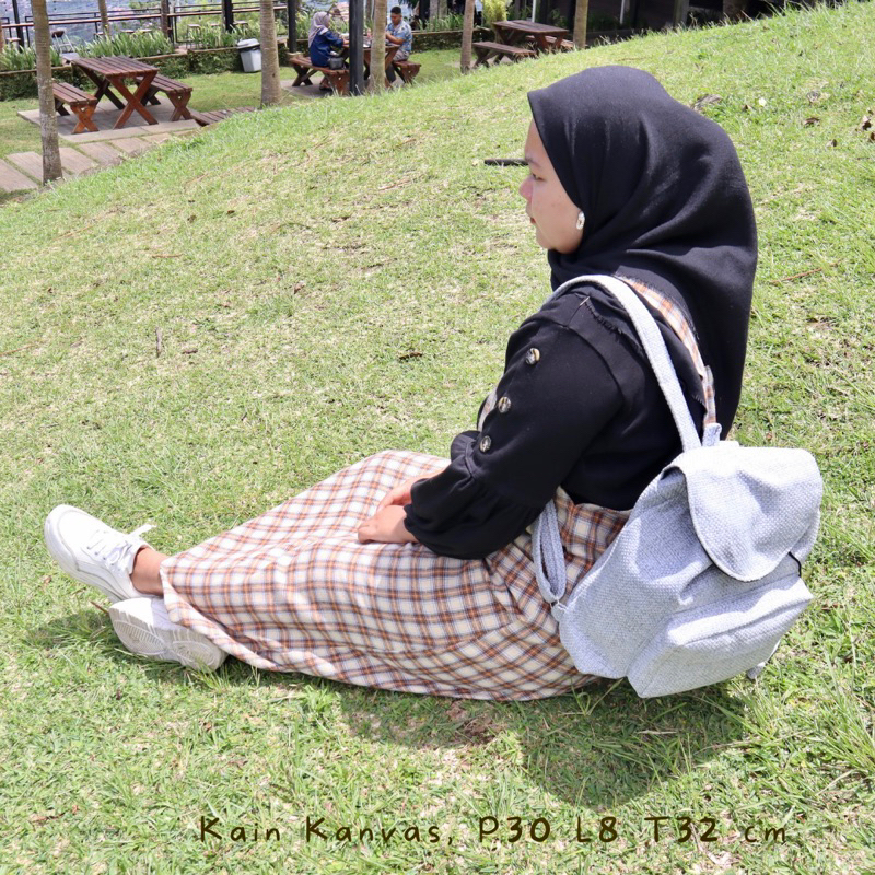 Bayar di Tempat COD Tas Ransel Serut Bahan Kanvas KANTONG Depan Ukuran Medium tas punggung wanita