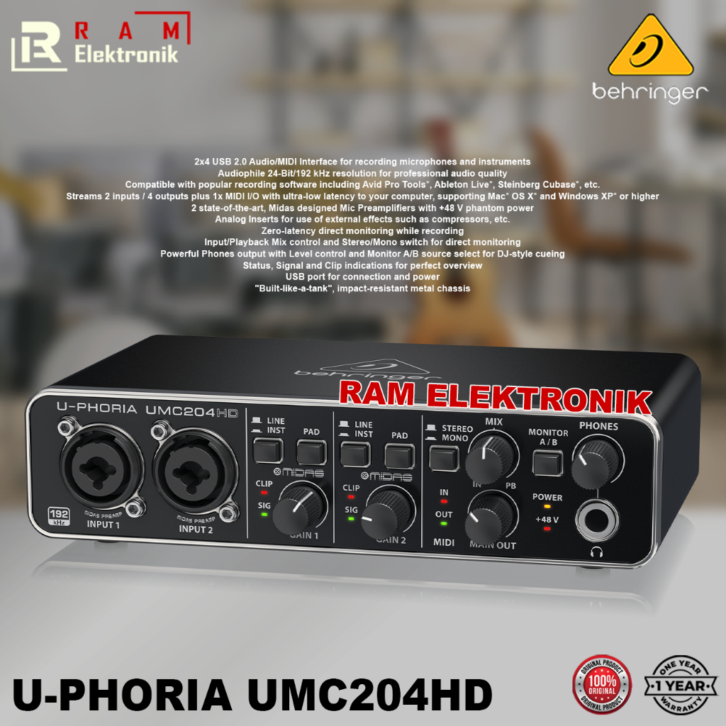 BEHRINGER UPHORIA / U-PHORIA UMC204HD / UMC 204 HD 24BIT USB INTERFACE