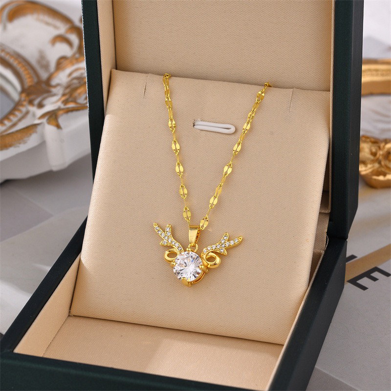 kalung tanduk rusa cantik titanium diamonde