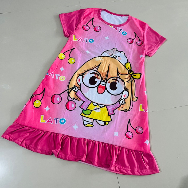 Dress Lato lato anak perempuan cewek gaun viral terbaru baju lato lato anak latolato ( Dress Lato Lato Rempel )