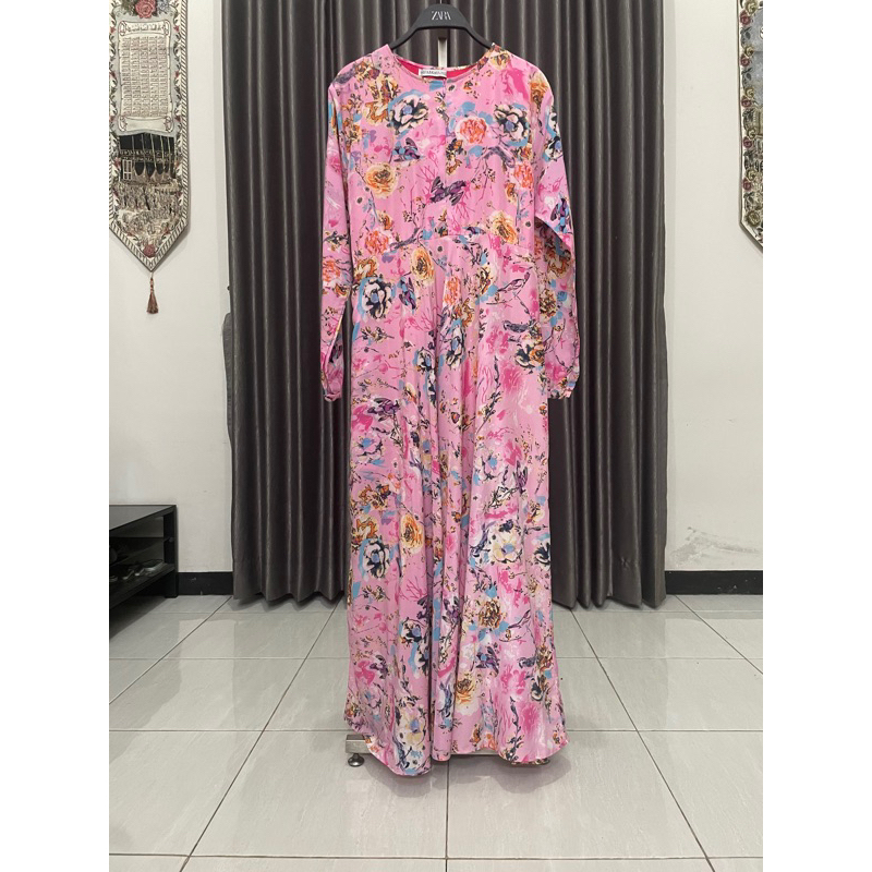 Preloved Baju Gamis Pink Motif Bunga Hijabkayunie