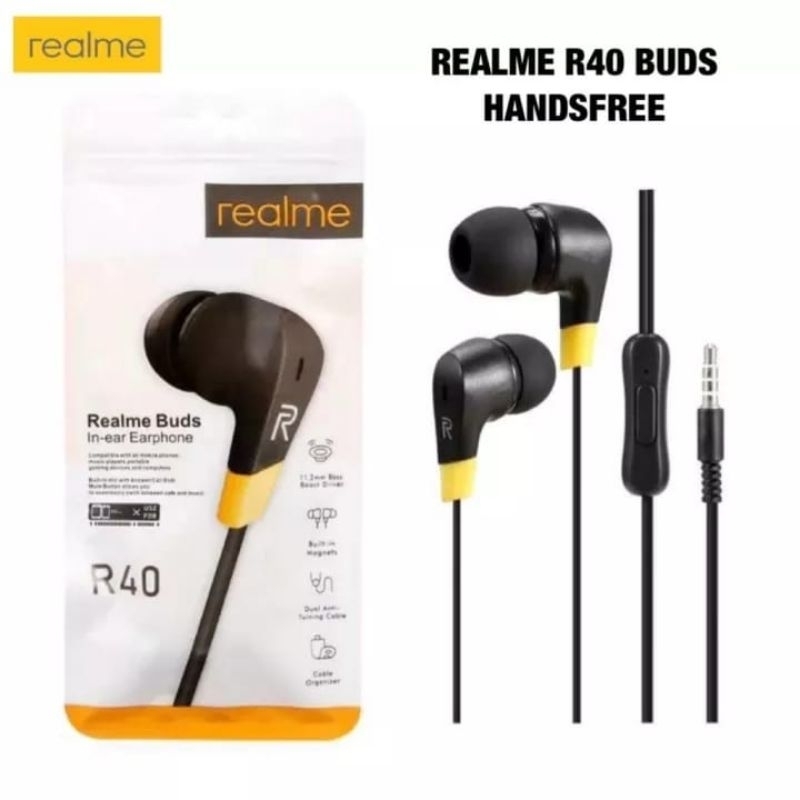 HEADSET REALME BUDS R40 EXTRA BASS HANDSFREE REALME R40 STEREO EARPHONE REALME R-40 EXTRA BASS