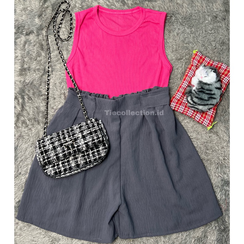 Paket Bundling Rib Tanktop Celana Pendek Rampel Wanita