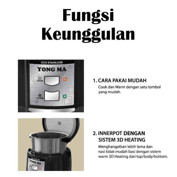 YONG MA / YONGMA RICE COOKER / MAGIC COM SMC 4053 STAINLESS (2 LITER)