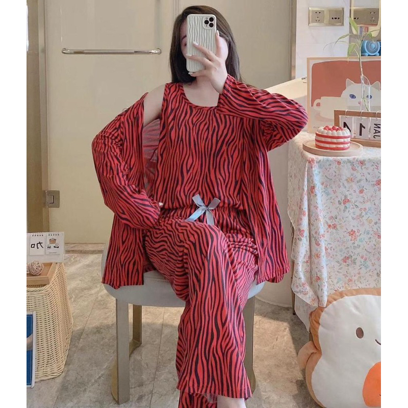 Set Kimono 3in1 PP import/ Baju tidur Kimono Set Kekinian / Set Kimono wanita terbaru