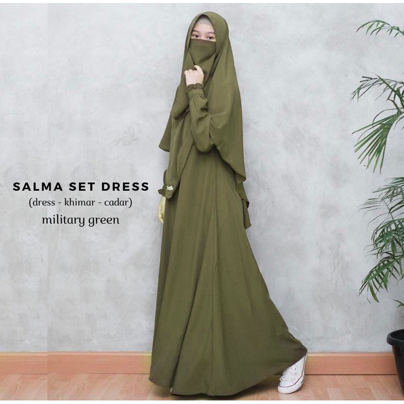 Spesialis Gamis Murah | Salma Set Dress Khimar Niqob &amp; Cadar | Abaya Crincle Airflow | Abaya Murah Syar'i set