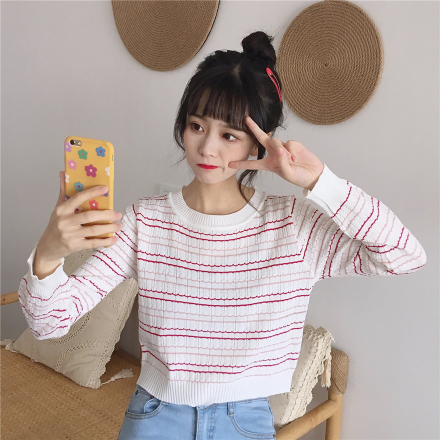 YIU YIU Rajut - Crewneck Knit Top Wanita Lengan Pendek Korea