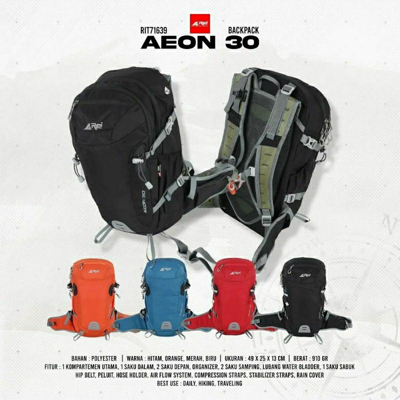 TERBARU Tas Hiking Pria Semi Carrier REI AEON 30 Liter + Rain Cover || Tas Ransel Pria Original Arei