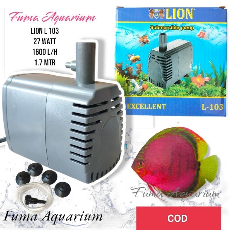 Mesin Pompa Celup Filter 103 LION L-103 27Watt,1.7M,1600L/H Pompa Celup Filter Aquarium Kolam Hidrop