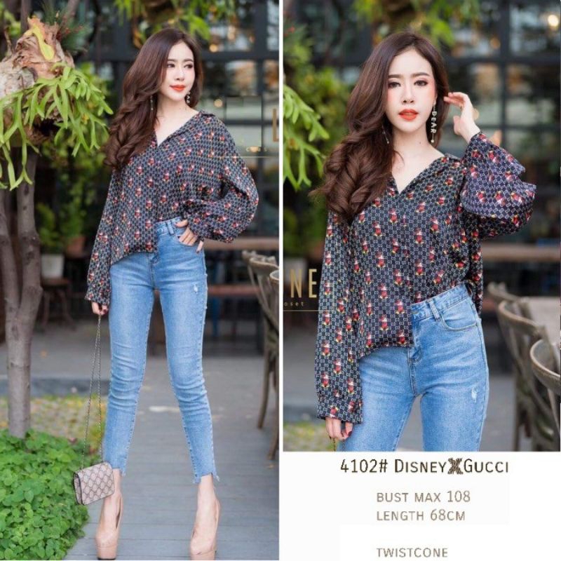 4102 / atasan wanita impor kemeja lengan panjang wanita import kemeja kerja perempuan Korean style A