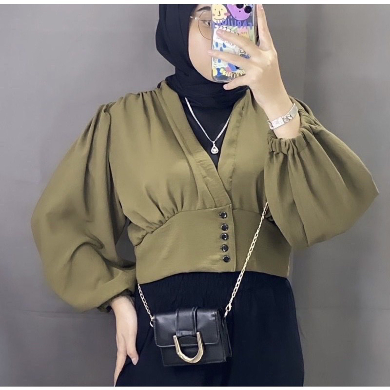 Tamstore Blouse Semi Outer Sheila Crop Top Blouse Wanita Crinkle Kekinian Ootd Viral