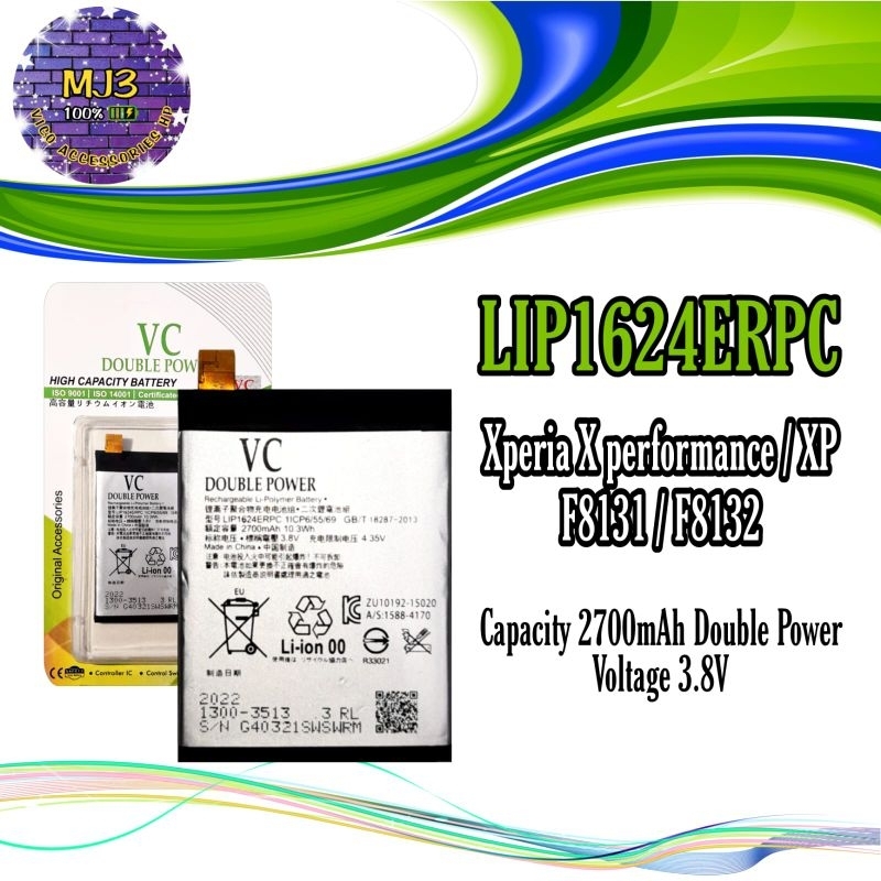 Baterai VC Double Power sony EXPERIA X PERFORMANCE LIP1624ERPC XP F8132 F8131 SOV33 battery batre