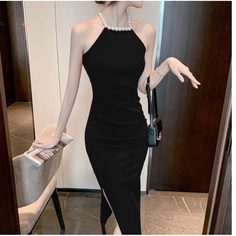 Dress Hitam / Gaun Hitam Mewah dan Sexy Mutiara