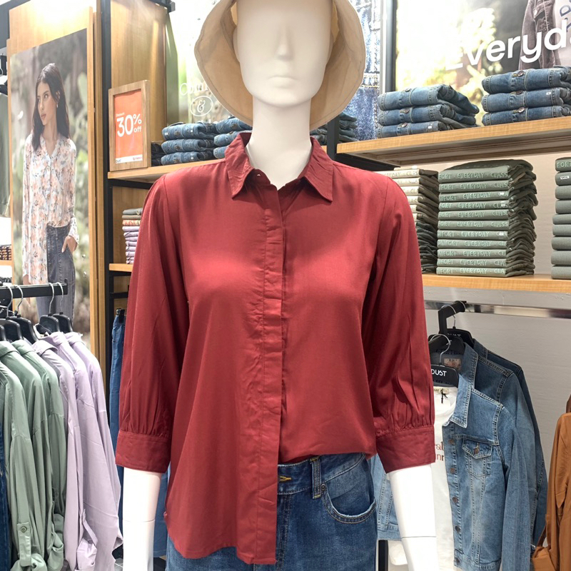 DUST Kemeja Blouse Polos Pakaian Wanita lengan 7/8 Size S-XXL