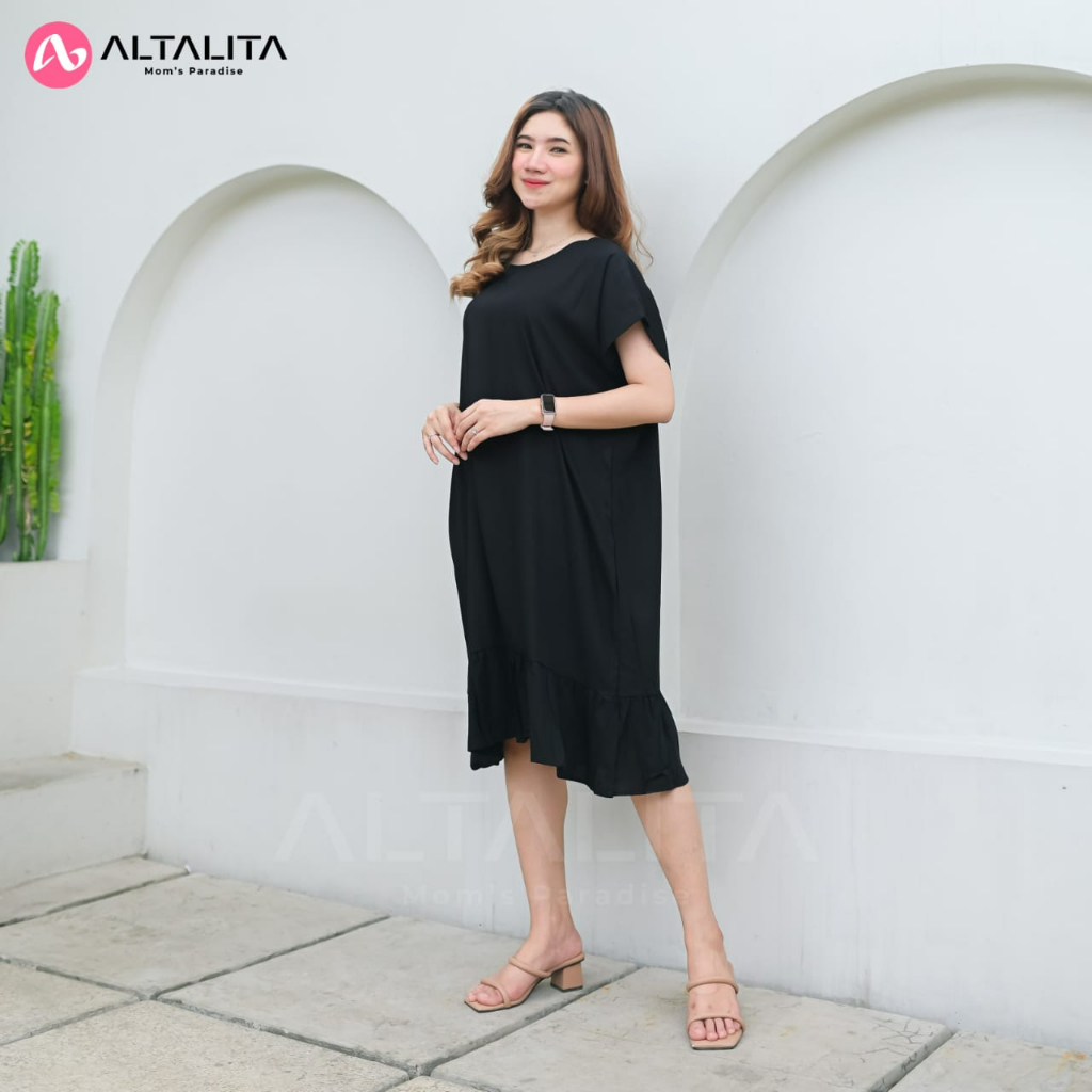 Altalita - Daster Rayon Polos Jumbo LD 120 | Daster Viral Polos Panjang Selutut Non Busui | Daster Polos Pendek Ruffle Kekinian Bahan Rayon Premium