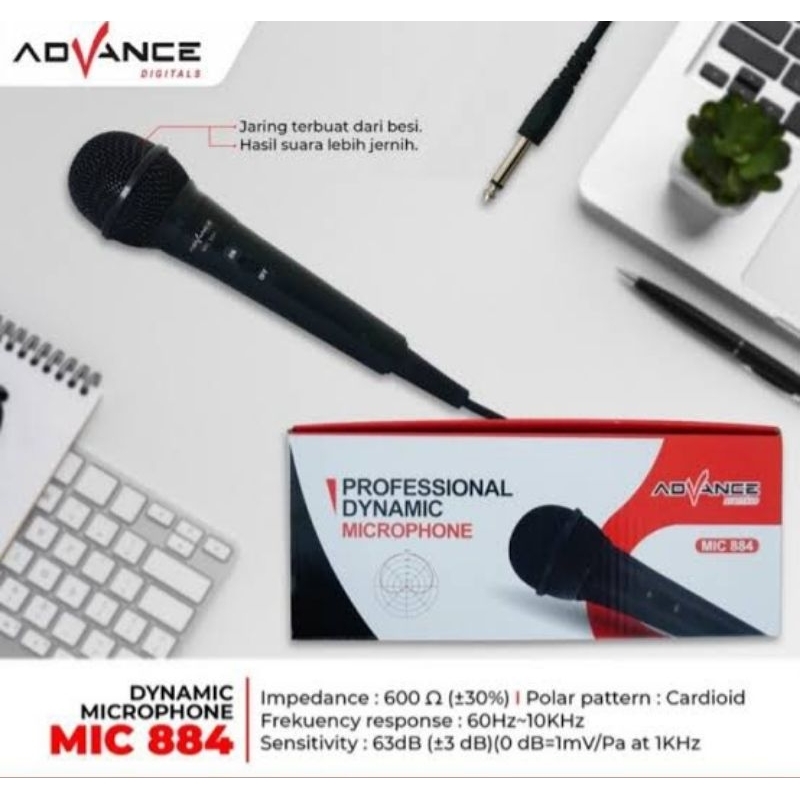 Microphone Profesional Advance colokan mic standar / mic kabel 884 Berkabel MURAH BERKUALITAS
