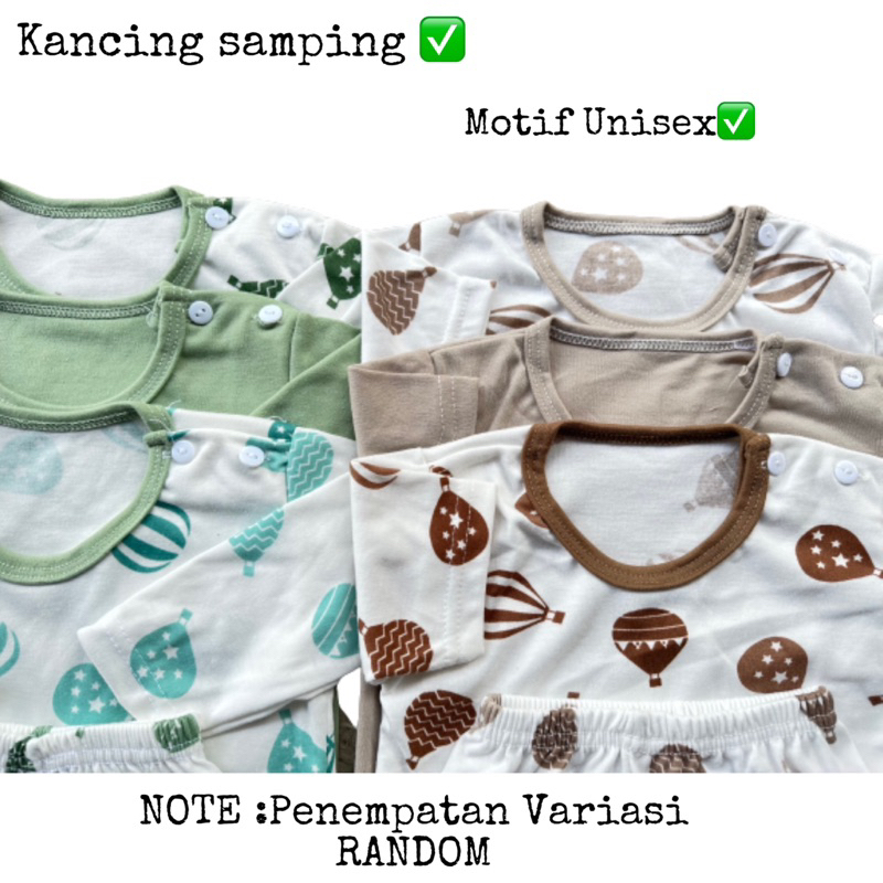 STELAN BAJU BAYI OBLONG PANJANG DAN PENDEK BALON SAGE MIX CREAM 6 STEL PROMO 8.8