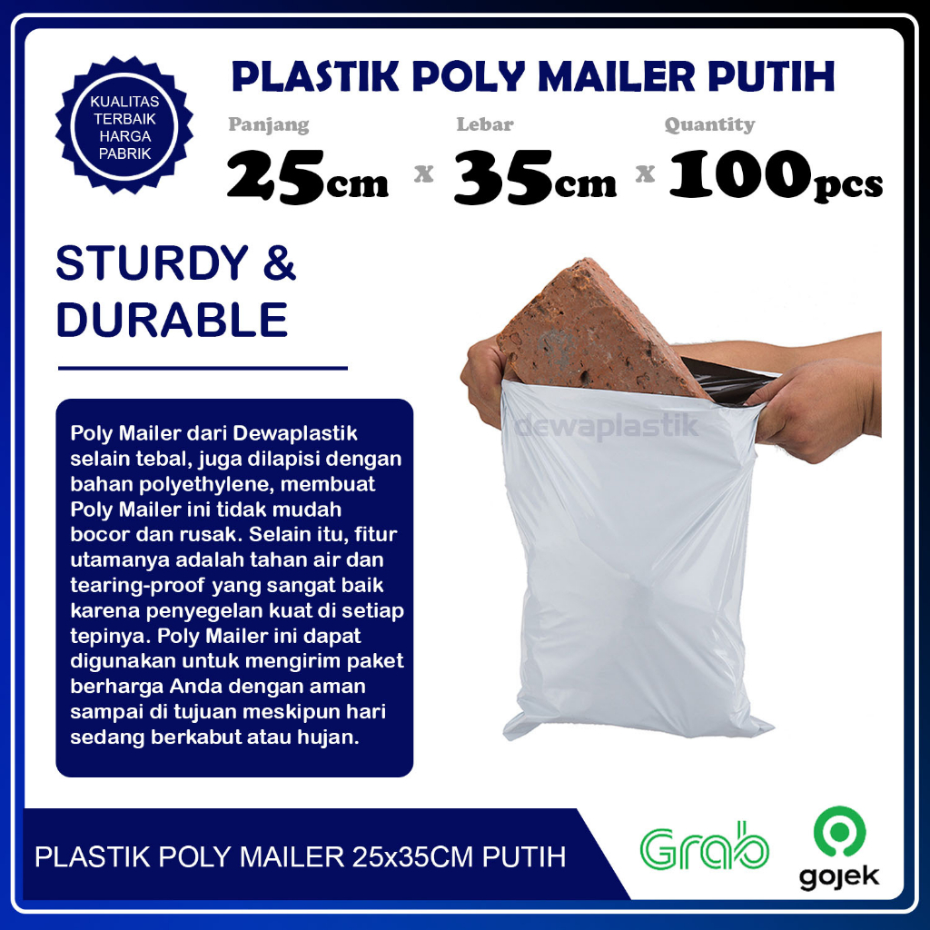 Poly Mailer 25x35 cm Putih Isi 100 Pcs Polymailer Kantong Plastik LDPE Amplop Packaging 25 x 35 cm Plastik Packing Putih 25x35cm Kantong Paket 25 x 35cm Warna Putih Susu Isi 100pcs