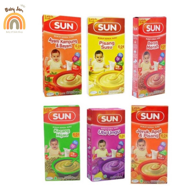 SUN BUBUR CEREAL 120gr BOX / SUN MPASI BUBUR BAYI 6 BULAN / MPASI 6 BULAN / SUN BERAS MERAH / SUN PISANG / SUN KACANG HIJAU / SUN MPASI 6 BULAN / BUBUR BAYI