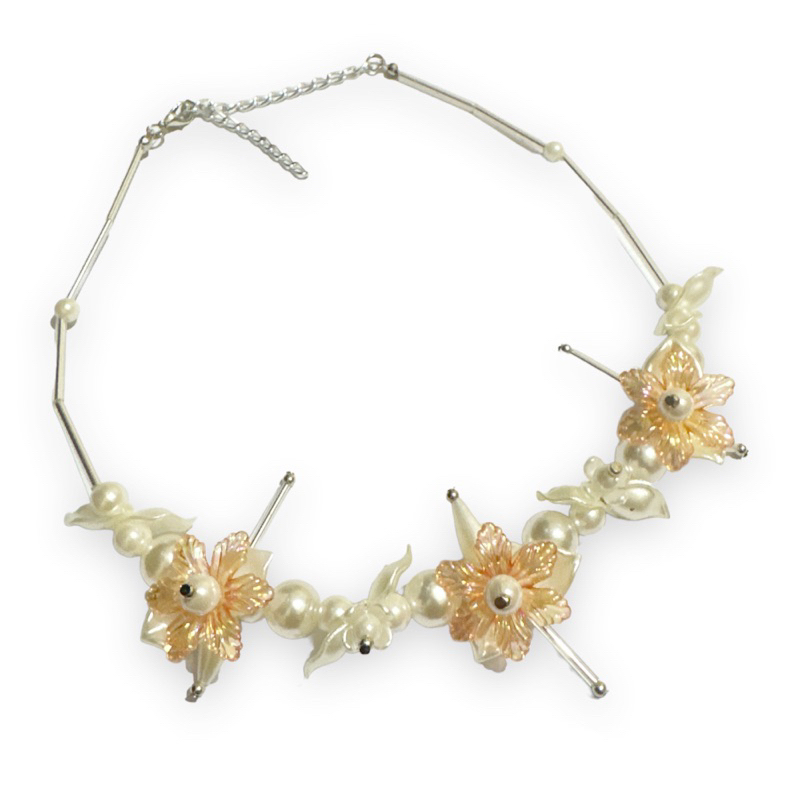 Floretta Flowery Pearl Necklace Kalung Panjang Bunga Mutiara Kalung Hijab Pesta Flower Crystal