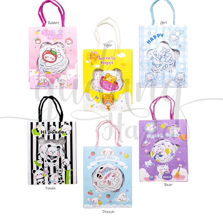 Stiker Hewan Bentuk Tas Sticker Motif Bear Dream Girl Panda Rabbit Tiger DIY Scrapbook GH 303488