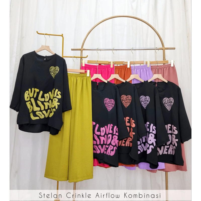 SETCEL CRINKLE LOLITA SABLON LOVE STELAN HITAM GROSIR MODELLANO