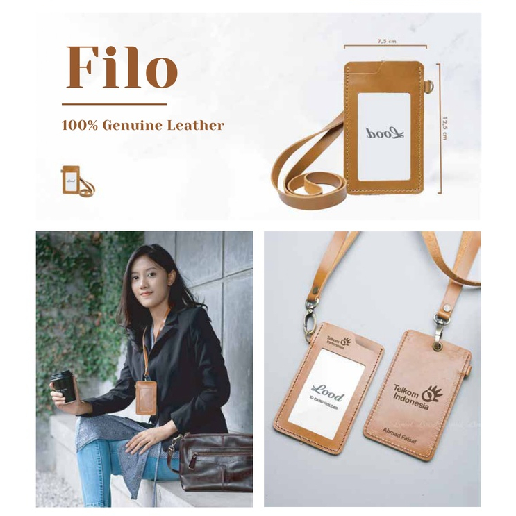 ID CARD FILO HOLDER KULIT ASLI NAME TAG - GRATIS UKIR NAMA DAN LOGO