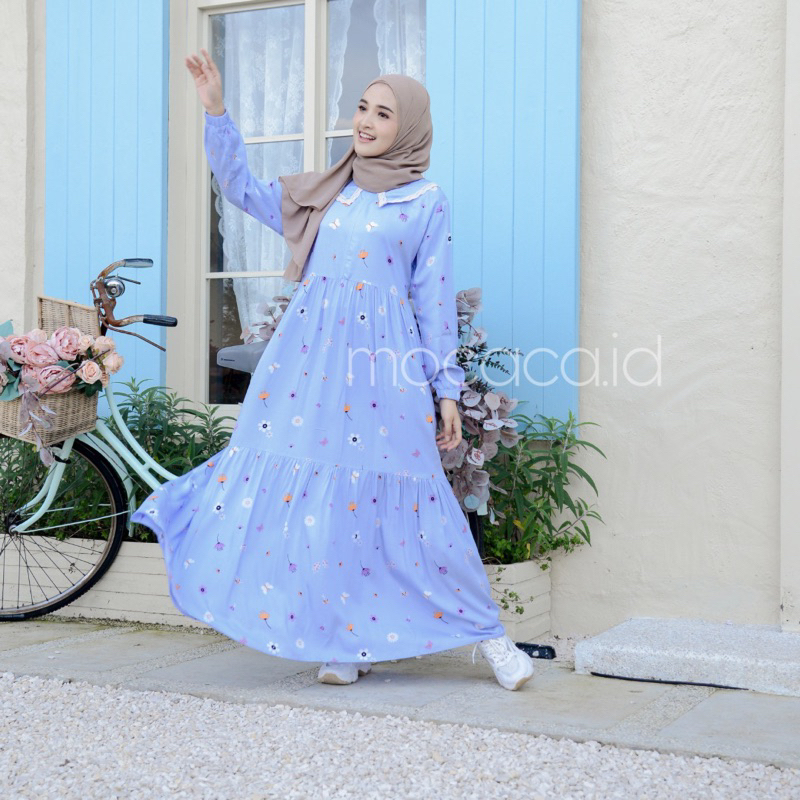 Gamis rumahan renda depan busui rayon premium - motif sky blue flowers