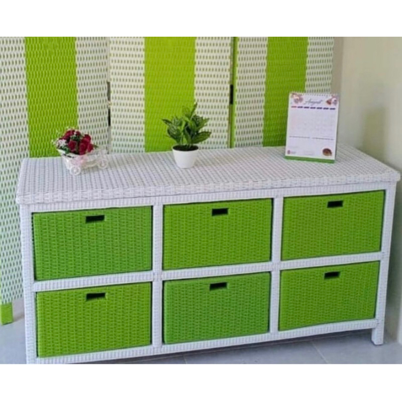 LEMARI / KABINET , LEMARI LACI ROTAN SINTETIS 6 LACI SAMPING