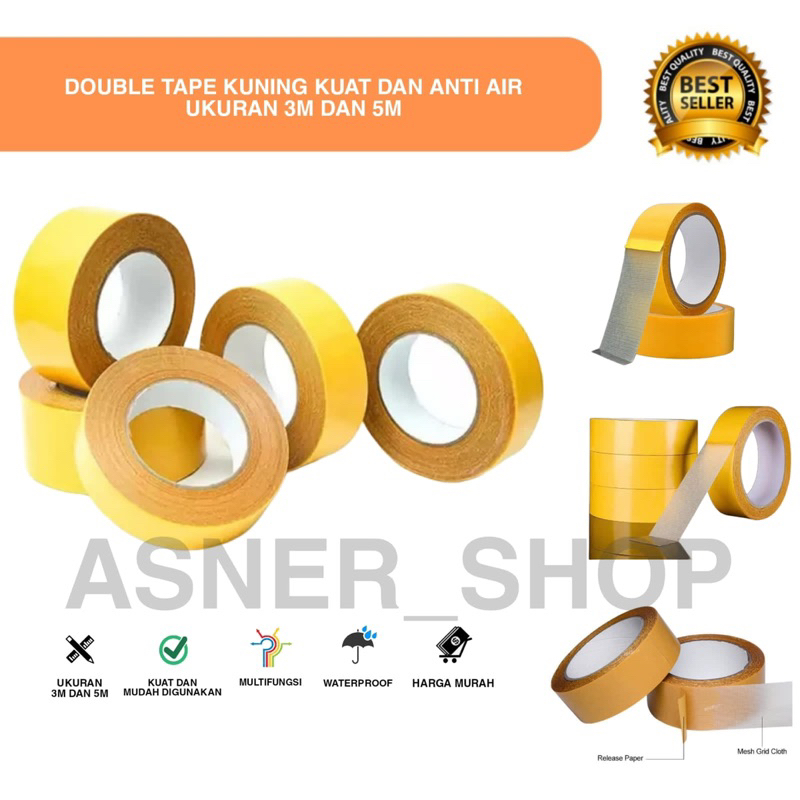 

Double Tape 3M & 5 Meter KUNING / COKLAT Magic Nano Tape Super Lengket