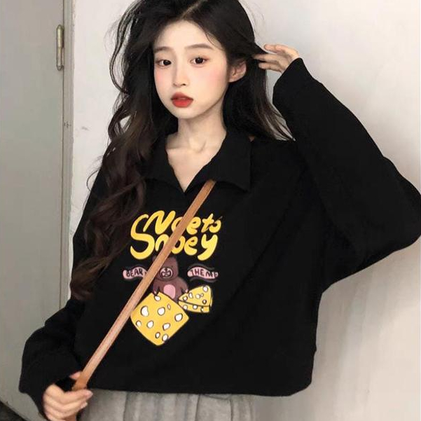 NTR SNOETS CHEESE BEAR COLLAR SWEATSHIRT SWEATER ATASAN WANITA KERAH (IC)