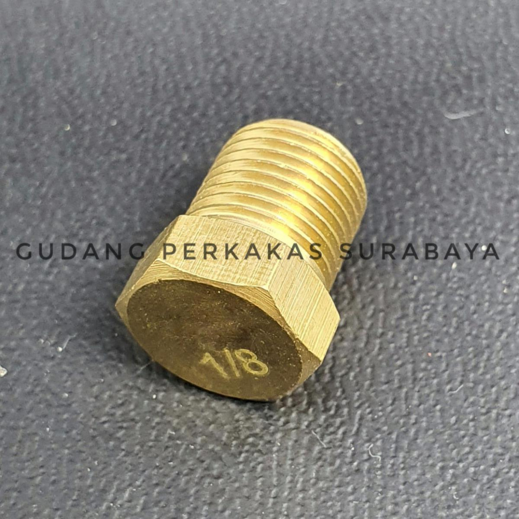 NEPEL DRAT LUAR 1/8 IN TUTUP DRAT LUAR KUNINGAN TUTUP PIPA PLUG DRAT PIPA 1/8 DIM