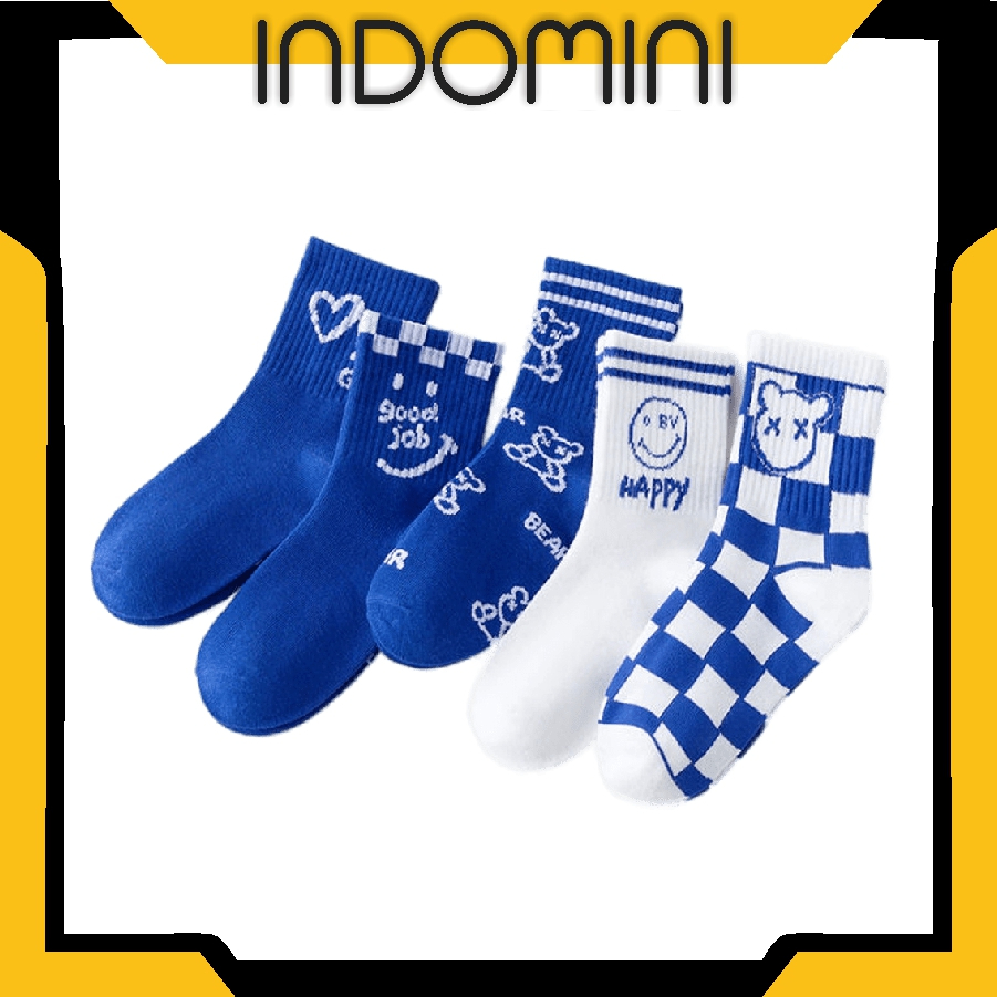 INDOMINI Kaos Kaki Anak Motif Karakter Kaus Kaki Bayi Biru Putih Lucu KK051