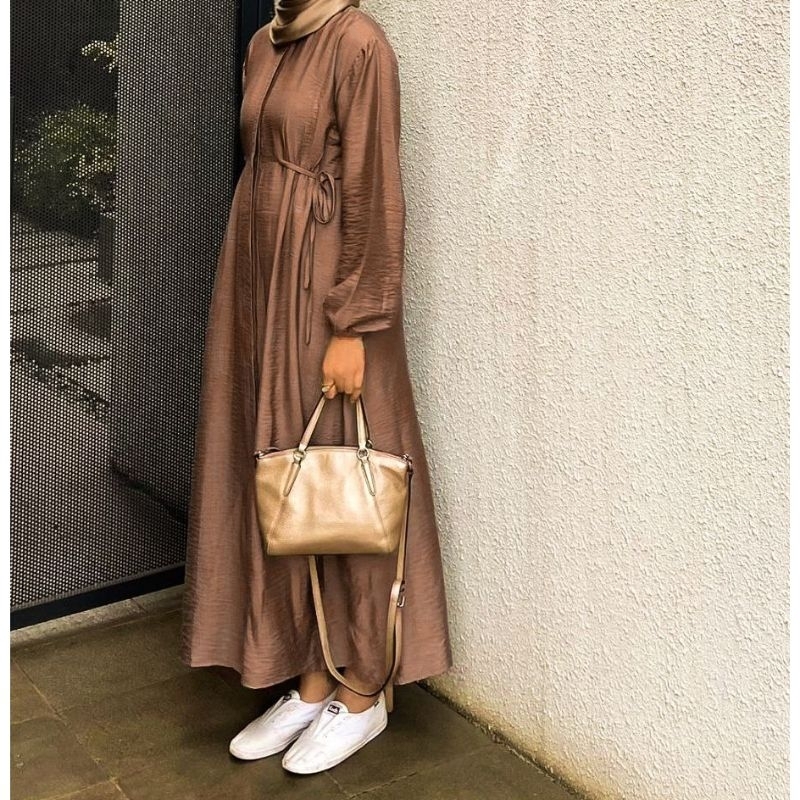 Hazzel Midi Dress Linen Tali Pinggang OOTD Long Dress