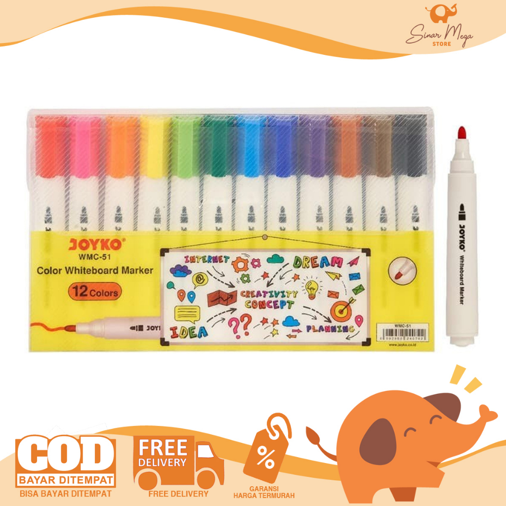 

Joyko Color Whiteboard Marker WMC - 51 12 Color / Spidol Papan Tulis Warna Warni Murah Berkualitas