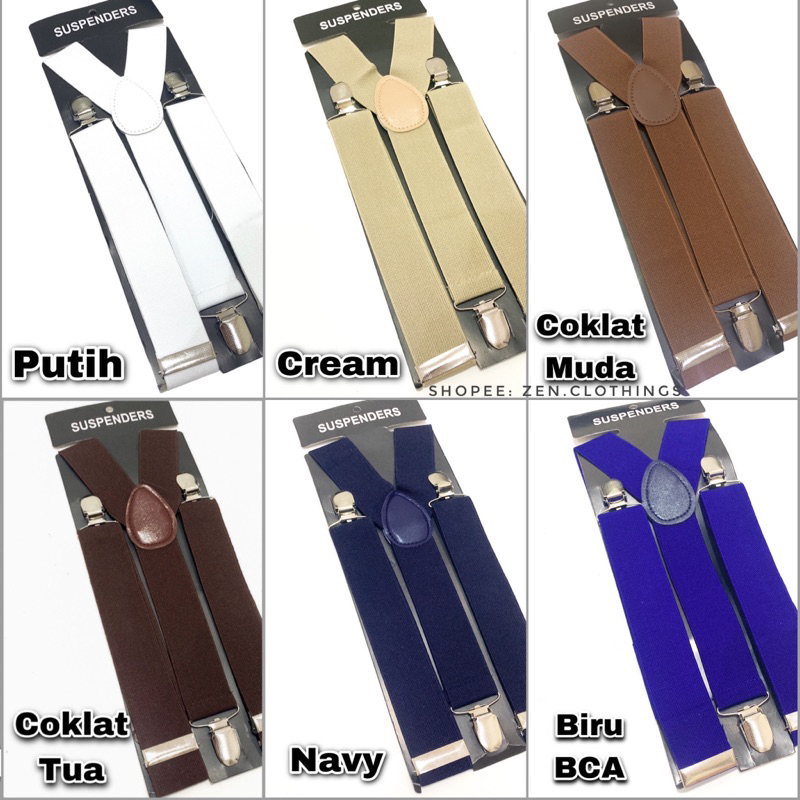 Suspender Tali Jojon Bretel Pria Dewasa Aneka Warna (Hitam Abu Silver Putih Cream Krem Coklat Cokelat Merah Maroon Marun Burgundy Navy Biru Dongker)