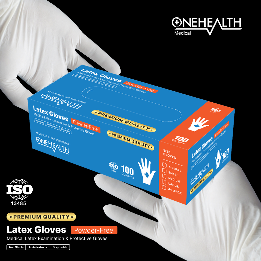 Onehealth Sarung Tangan Latex Powder Free AKD Handscoon Size S M L Sarung Tangan Non-Steril