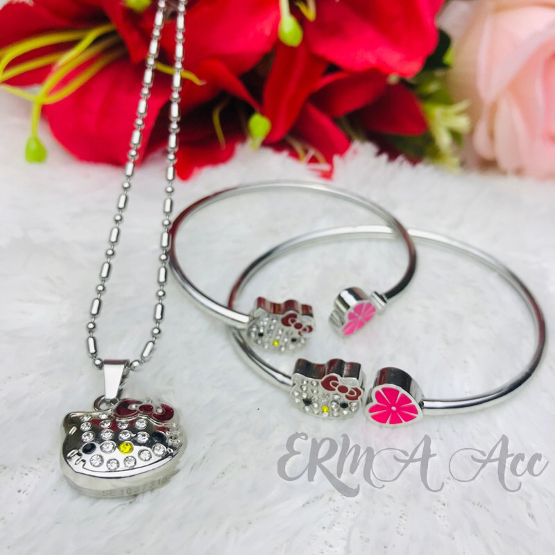 [TERLARIS] 1 SET KALUNG HELLO KITTY KESEHATAN QUANTUM PENDANT HEALTH - Gelang + Kalung+ Box + Sertif