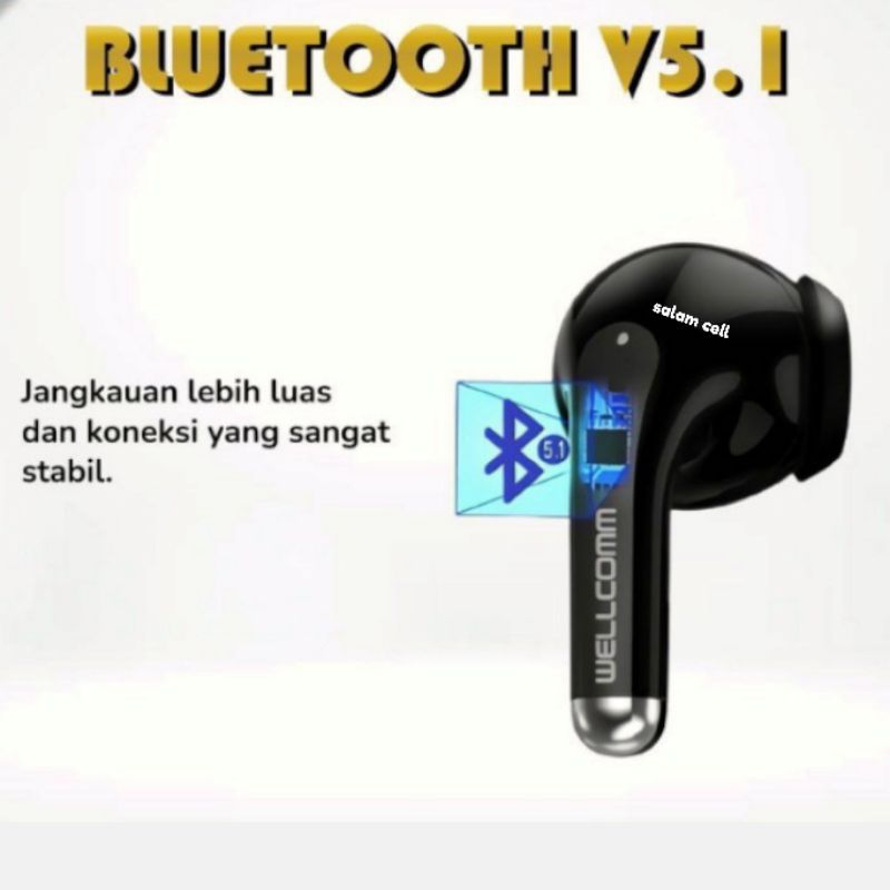 Headset Bluetooth TWS Wellcomm W01 Bluetoot V5.1 Playtime 28jam Original Garansi Resmi