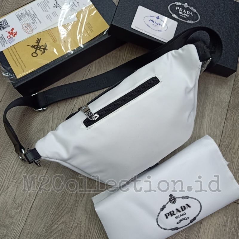 Waistbag Prada White Nylon Bumbag Tas Pinggang Premium Quality