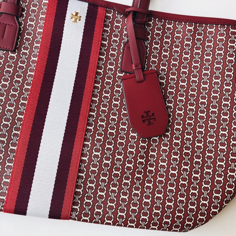 Tory Burch Gemini Link Canvas Top Zip Royal Burgundy Large