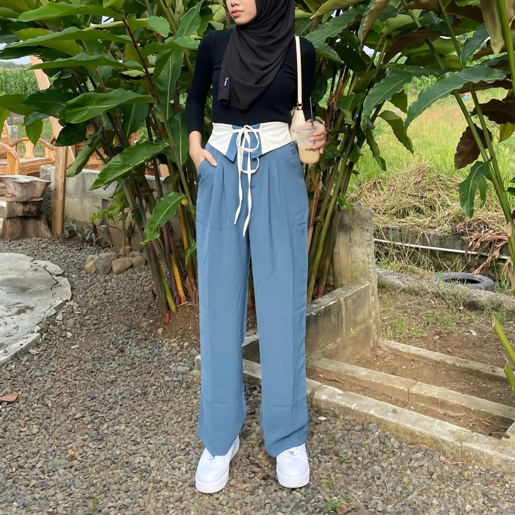 CELANA JENNIE PANTS PADAKA ATTIRE ketlin collar kulot highwaits casual tali