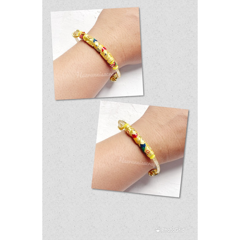 Gelang Glitter Crystal Gold Serut Kawat dan Liontin Xuping Double Koi Tabung Panjang