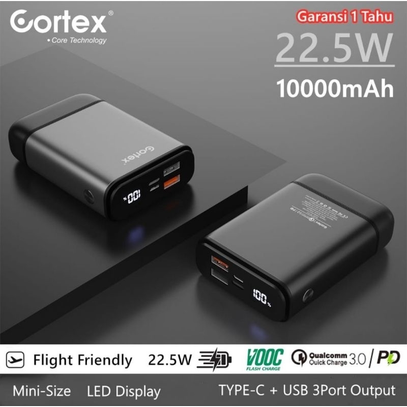 Cortex 10000mAh 18W Super Fast Charging mini Powerbank QC3.0+PD3.0/Type-c + 2USB 3 output Power Bank