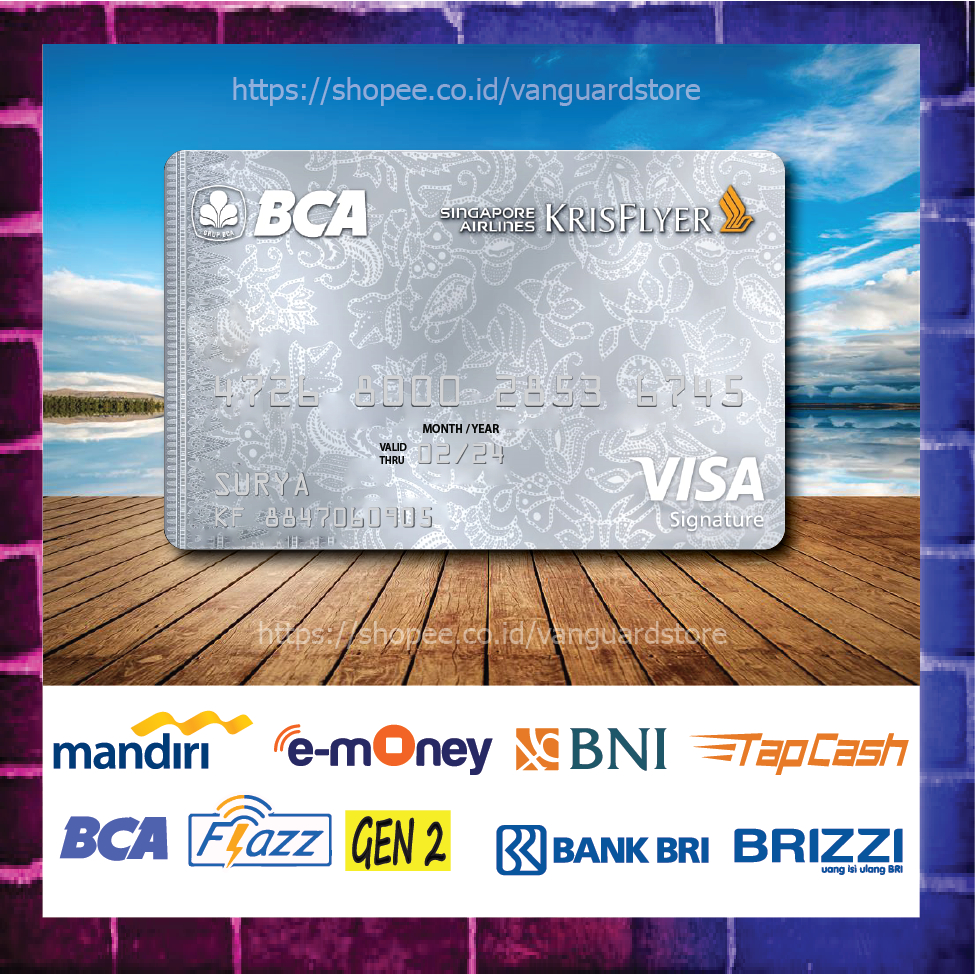 KARTU E MONEY E TOLL KARTU KRISFLYER BCA VISA PLATINUM DEBIT CREDIT EMONEY MANDIRI FLAZZ BCA BNI TAPCASH BRIZZI BRI - 1 SISI