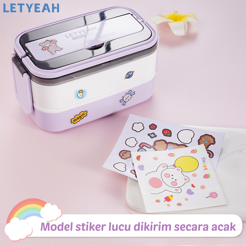 letyeah Kotak makan set DIY sticker lunch box set tas 1600ml tempat bekal makan anti tumpah dan cangkir sup /BPA Free